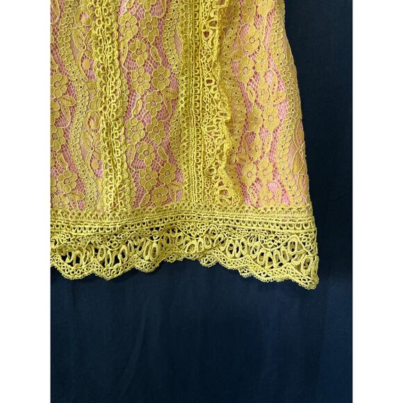 Anthropologie eri+ali Mustard Crochet Lace Top M Pink Coquette Girly Kidcore - Picture 4 of 10